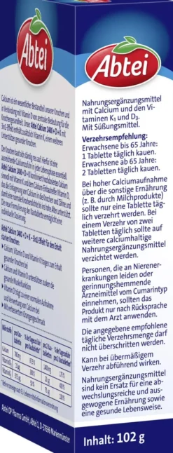 Abtei Calcium 1400 + Vitamin D3 + K 30 Kautabletten