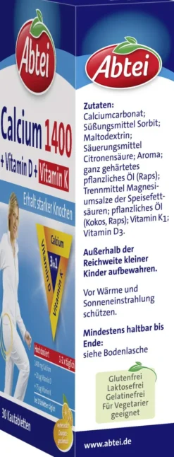 Abtei Calcium 1400 + Vitamin D3 + K 30 Kautabletten