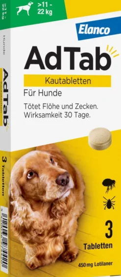 AdTab 450 mg für große Hunde (11-22 kg) 3 Kautabletten