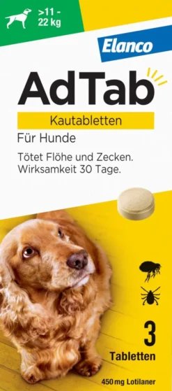 AdTab 450 mg für große Hunde (11-22 kg) 3 Kautabletten