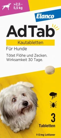AdTab 112 mg für kleine Hunde (2,5-5,5 kg) 3 Kautabletten
