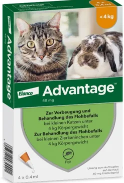Advantage 40 mg für Katzen und Zierkaninchen bis 4 kg 4 x 0,4 ml Lösung