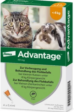 Advantage 40 mg für Katzen und Zierkaninchen bis 4 kg 4 x 0,4 ml Lösung