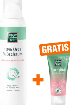 Allgäuer Latschenkiefer 10 % Urea Fußschaum 150 ml + gratis Allgäuer Latschenkiefer Alpenglück Dusche 30 ml