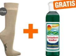 Bambus Wellness-Socken 39-42 Beige 3 Paar + gratis Latschenkiefer Einreibung 250 ml