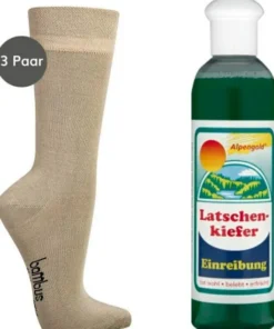 Bambus Wellness-Socken 39-42 Beige 3 Paar + gratis Latschenkiefer Einreibung 250 ml