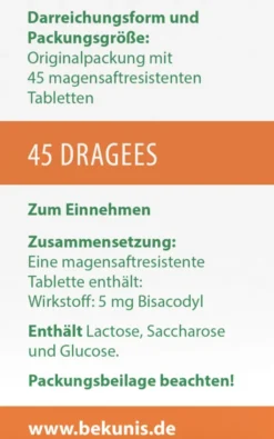 Bekunis Dragees Bisacodyl 5 mg 45 Magensaftresistente Tabl.