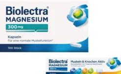 Biolectra Magnesium 300 mg 100 Kapseln + gratis Biolectra Magnesium 250 mg Muskeln und Knochen Aktiv 30 Kautabletten