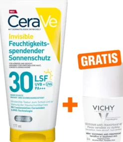 CeraVe Feuchtigkeitsspendender Sonnenschutz LSF 30 177 ml + gratis Vichy Deo Stress Resist 72h 50 ml