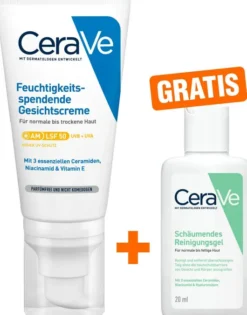 CeraVe Feuchtigkeitsspendende Gesichtscreme LSF 50 52 ml + gratis Schäumendes Reinigungsgel 20 ml