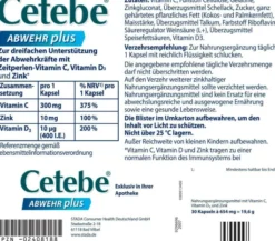 Cetebe Abwehr plus Vitamin C + Vitamin D3 + Zink 120 Kapseln