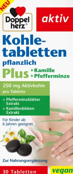 Doppelherz Kohletabletten + Kamille + Pfefferminze 30 Tabletten