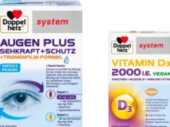 Doppelherz system Augen Plus Sehkraft + Schutz 120 Kapseln + gratis Doppelherz Vitamin D3 2000 I.E. vegan 60 Tabletten