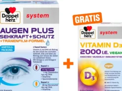 Doppelherz system Augen Plus Sehkraft + Schutz 120 Kapseln + gratis Doppelherz Vitamin D3 2000 I.E. vegan 60 Tabletten