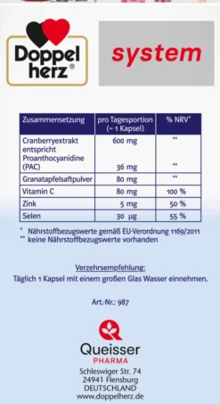 Doppelherz System Cranberry + Granatapfel 60 Kapseln