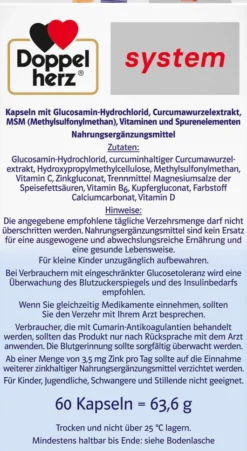 Doppelherz System Glucosamin 1000 + Curcuma Vegan 60 Kapseln