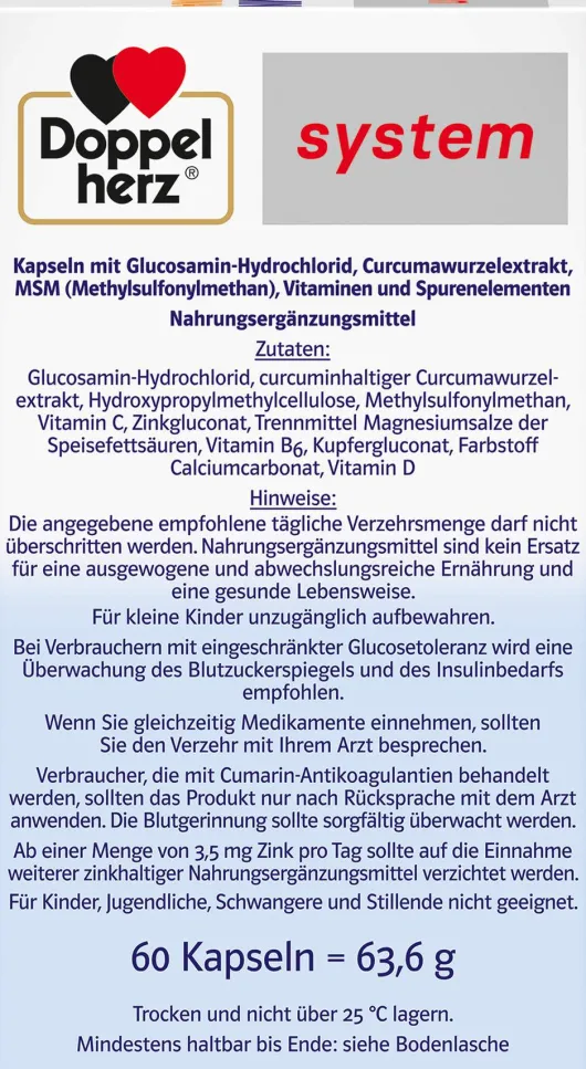 Doppelherz System Glucosamin 1000 + Curcuma Vegan 60 Kapseln
