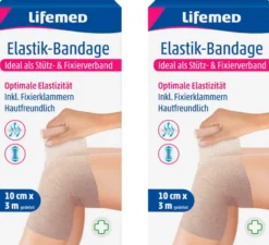 Elastik-Bandage 10 cm x 3 m inkl. 4 Fixierklammern, 2er Set