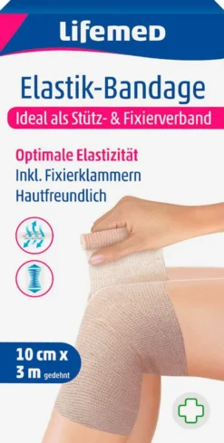 Elastik-Bandage 10 cm x 3 m, inkl. Fixierklammern