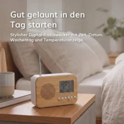 FM Digital Radio Wecker Bamboo mit Kalender und Temperaturanzeige, 1 Stück