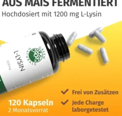 Green Naturals L-Lysin 1200mg hochdosiert vegan 120 Kapseln