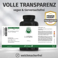 Green Naturals L-Lysin 1200mg hochdosiert vegan 120 Kapseln