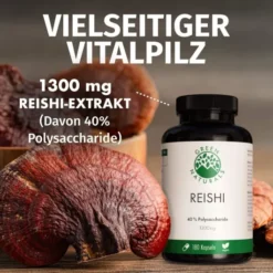 Green Naturals Reishi 650 mg Hochdosiert Vegan 180 Kapseln