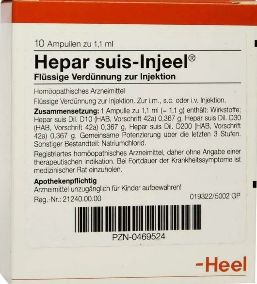Heel Hepar Suis Injeele Verdünnung 10 Ampullen zu 1,1ml