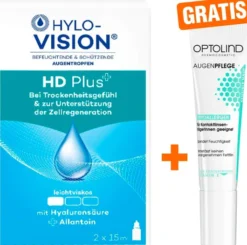 Hylo Vision HD Plus Augentropfen 2x 15 ml + gratis Optolind Empfindl. Haut 15 ml