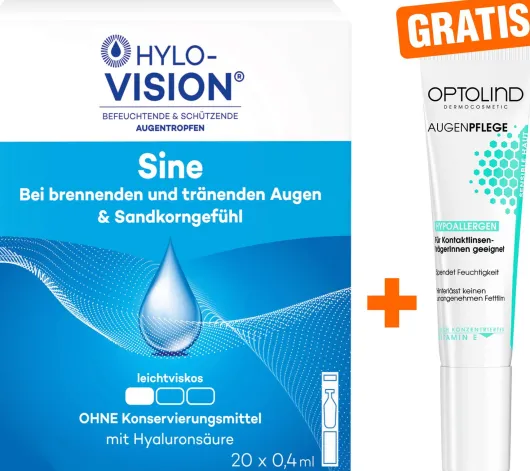 Hylo Vision sine 20x0,4 ml + gratis Optolind Empflindl. Haut Augenpflege 15 ml