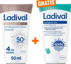 Ladival Antioxidativ Sonnenschutz Creme Gesicht LSF 50+ + gratis Ladival allergische Haut Apres Pflege-Gel 50 ml