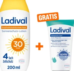 Ladival empfindliche + normale Haut Sonnenschutz LSF 30 200 ml + gratis allergische Haut Apres Pflege Gel 50 ml