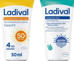 Ladival empfindliche und normale Haut Sonnenschutz-Lotion Gesicht LSF 50+ 50 ml + gratis Apres Pflege-Gel 50 ml