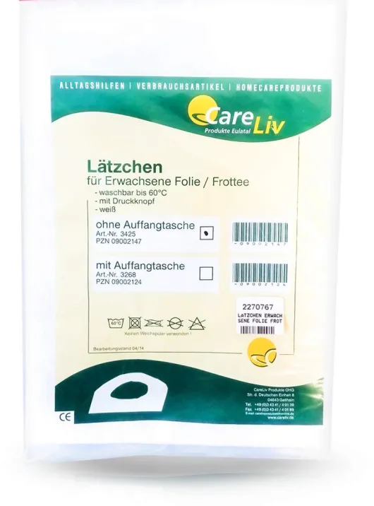 Lätzchen Erwachsene Folie und Frottee Weiß Mit Druckknopf