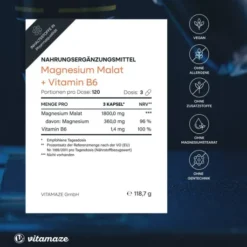 Magnesium Malat 1800 mg + Vitamin B6 180 Kapseln