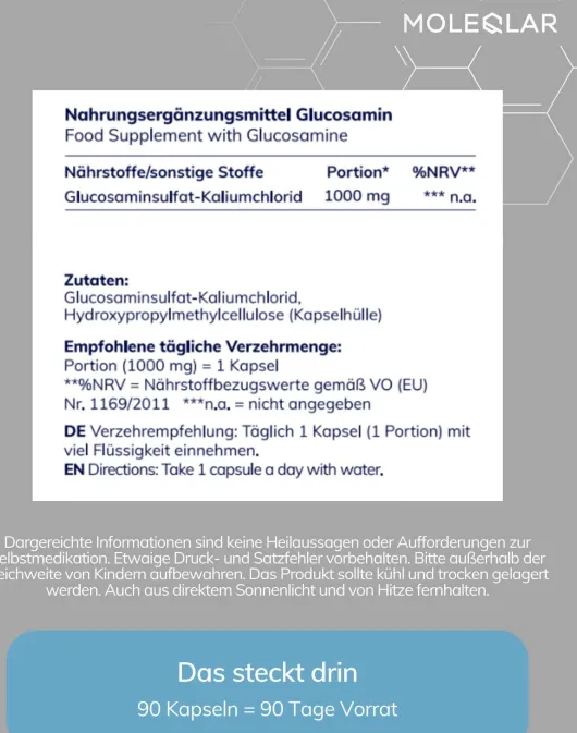Moleqlar Glucosamin D-Glucosaminsulfate 90 Kapseln