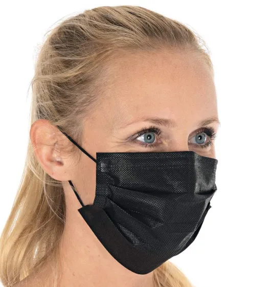 Mundschutz 3-lagig TypII schwarz mit Nasenbügel, 50 Stück