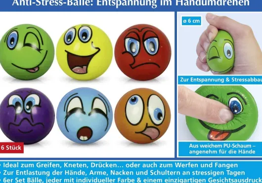 Stressbälle Set, 6-teilig