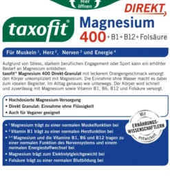 Taxofit Magnesium 400 + B1 + B6 + B12 + Folsäure 800 µg 20 Portionen