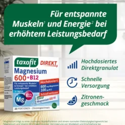 Taxofit Magnesium 600+ B12 Direkt Granulat 20 Sticks