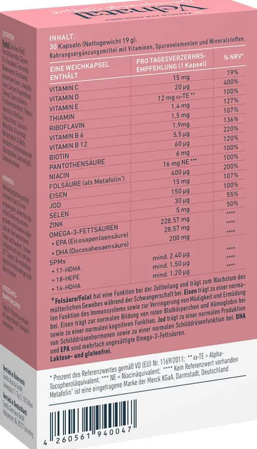 Velnatal Schwangerschaft + Stillzeit 30 Weichkapseln