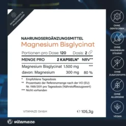 Vitamaze Magnesium Magnesiumbisclycinat 750 mg 120 Kapseln