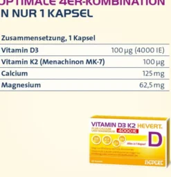 Vitamin D3 K2 Hevert + Calcium und Magnesium 4000IE 120 Kapseln