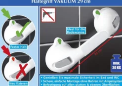 Wandgriff SECURA, 29 cm Saugnapf mit Saugnapf und Ampelsystem