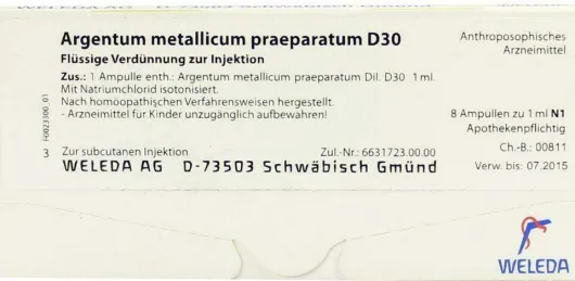 Weleda Argentum Metallicum Praeparatum D 30 8 Ampullen