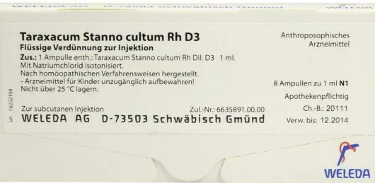Weleda Taraxacum Stanno Cultum Rh D3 8 X 1 ml Ampullen