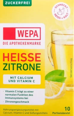 WEPA heisse Zitrone + Vitamin C + Calcium zuckerfrei Pulver 10 x 10 g