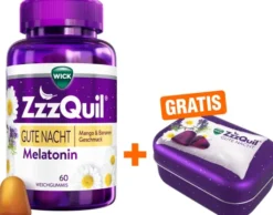 Wick ZzzQuil Gute Nacht Mango & Banane 60 Weichgummis + gratis Wick ZzzQuil Reise-Dose 1 Stück